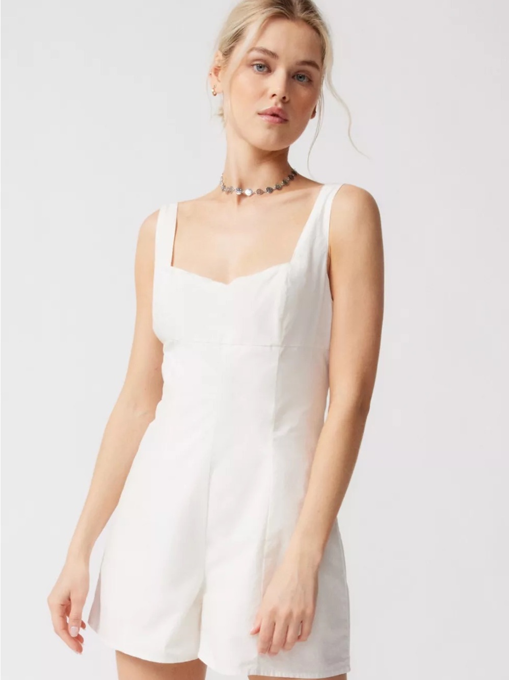 NWT Urban Outfitters Sandy Tie-Back Romper White Size Large 100% Cotton